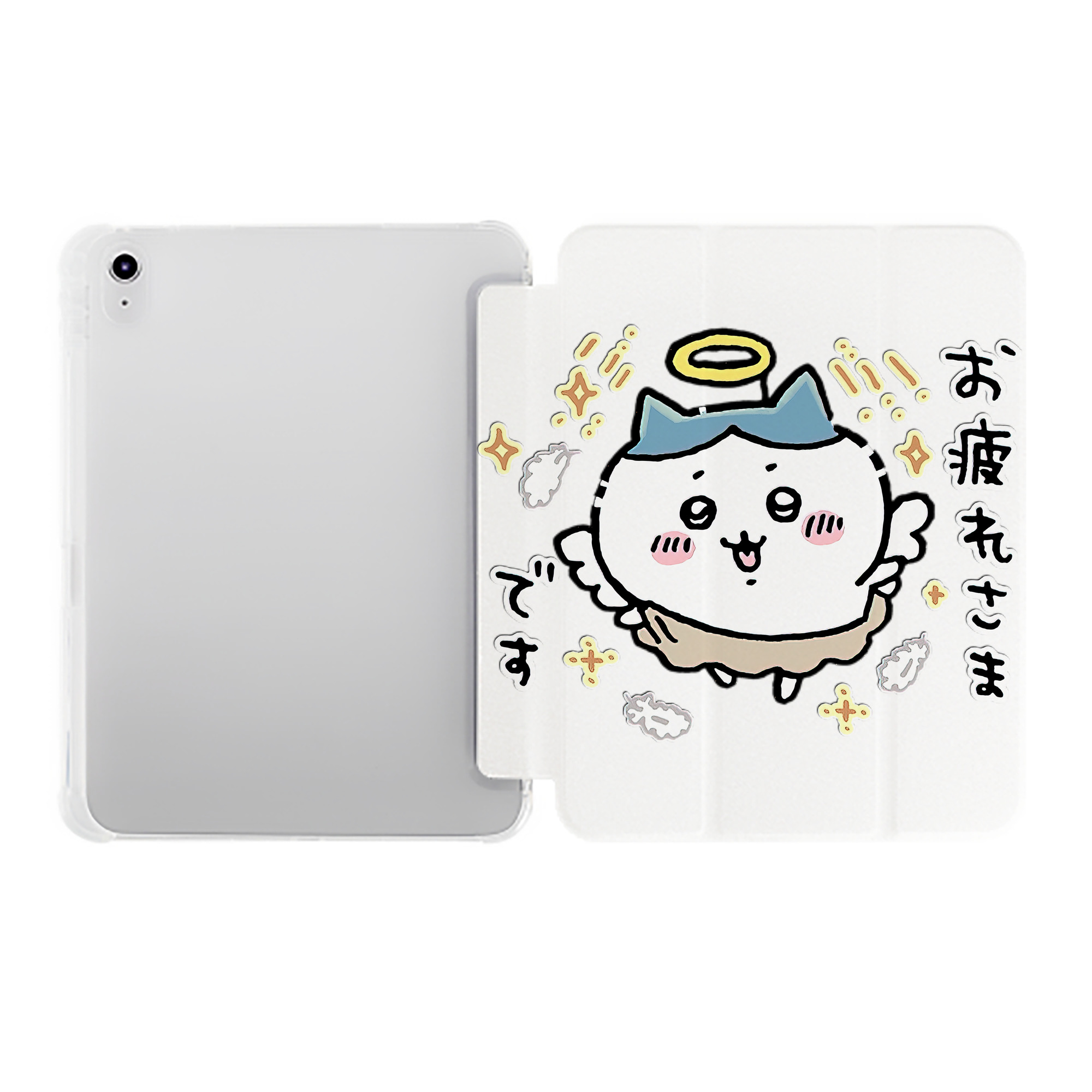 （画像用） ちいかわ ハチワレ Chii-kawa hachiware IPad ケース ペン収納付き 三つ折りスタンド PUレザー×シリコン 対応機種9.5/10.5/10.9インチ